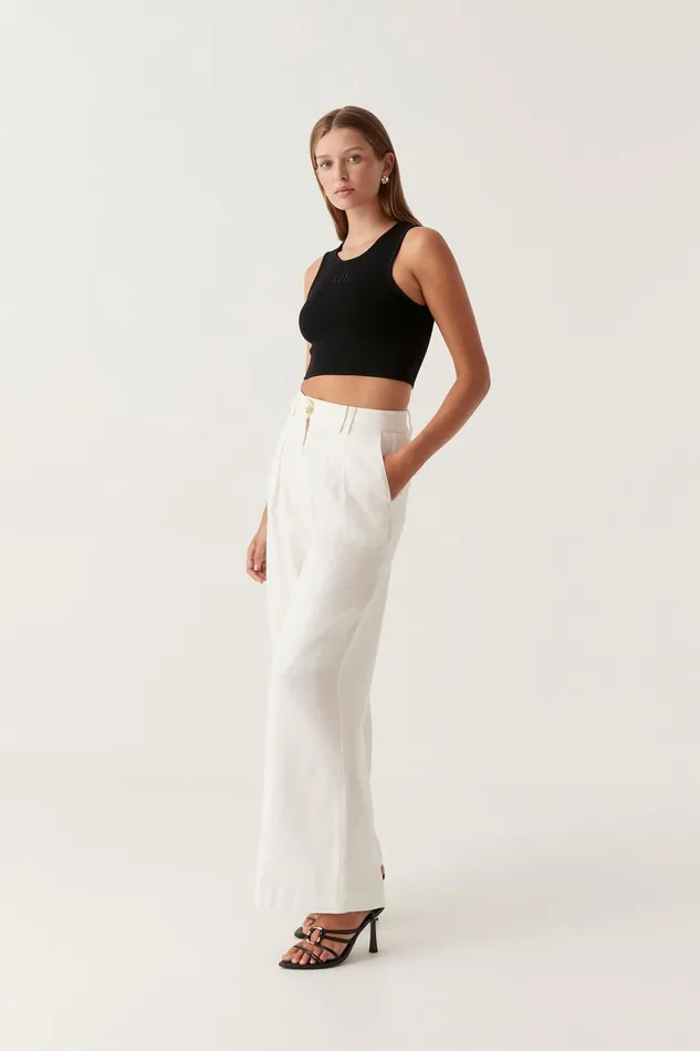 Aje Vista High Waist Wide Leg Pant Ivory Women Pants