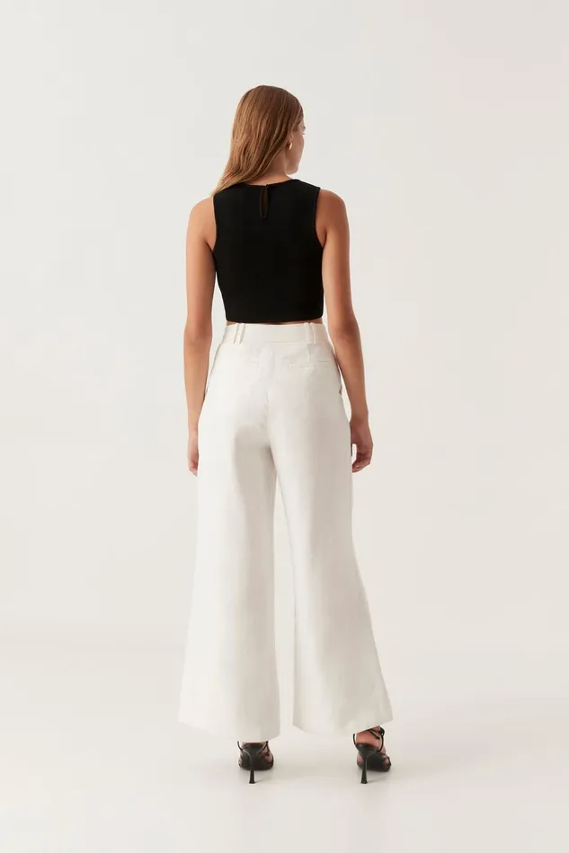 Aje Vista High Waist Wide Leg Pant Ivory Women Pants