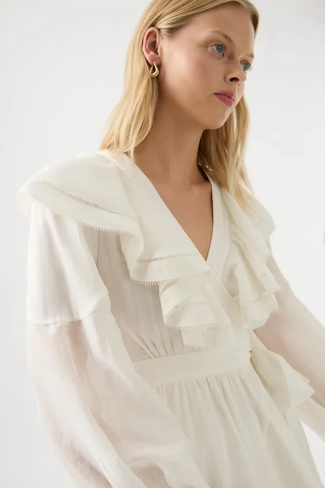 Aje Zoe Ruffle Wrap Midi Dress Ivory Women Dresses