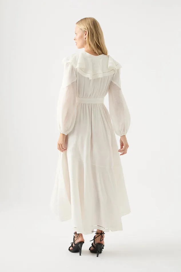 Aje Zoe Ruffle Wrap Midi Dress Ivory Women Dresses