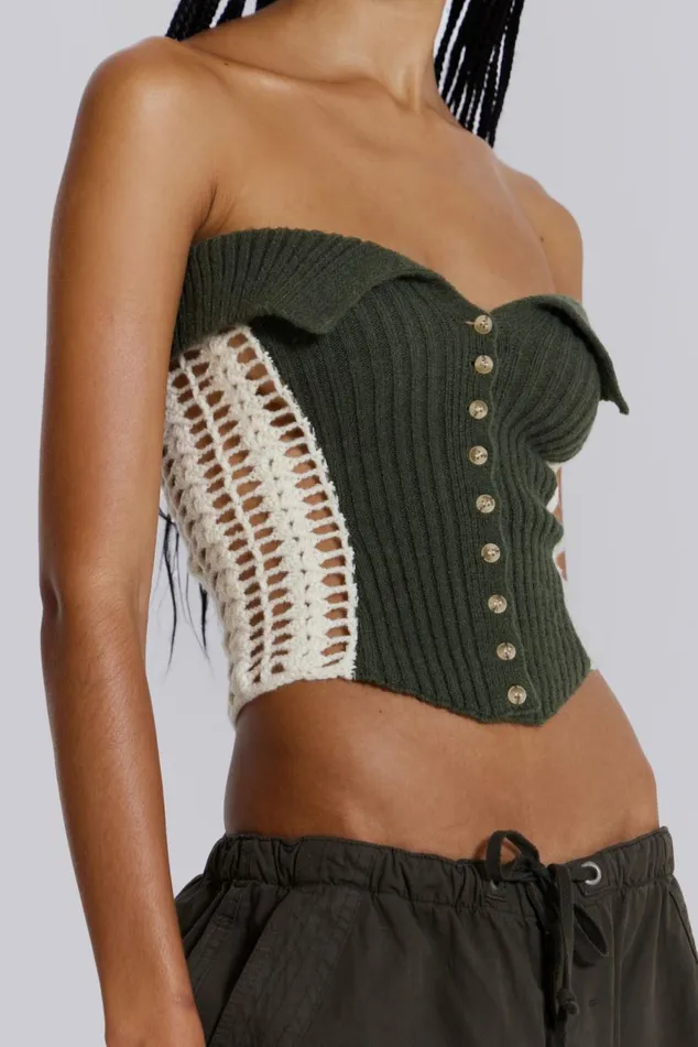 Akio Knitted Corset Top Khaki Women Jaded London Corsets