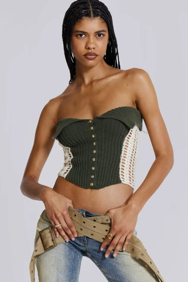 Akio Knitted Corset Top Khaki Women Jaded London Corsets