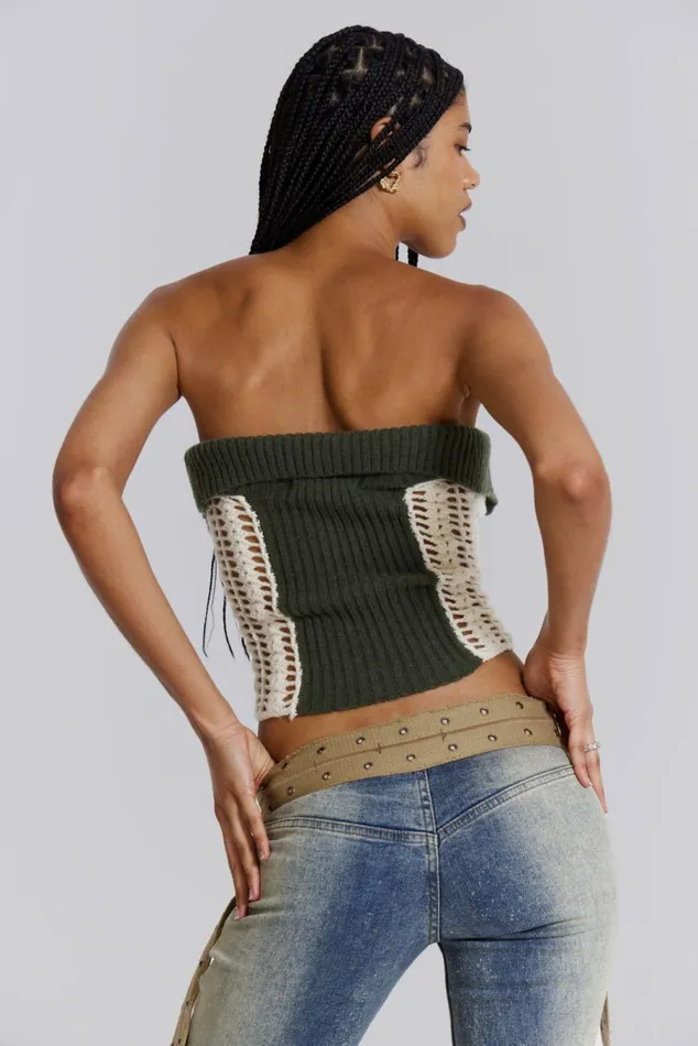 Akio Knitted Corset Top Khaki Women Jaded London Corsets