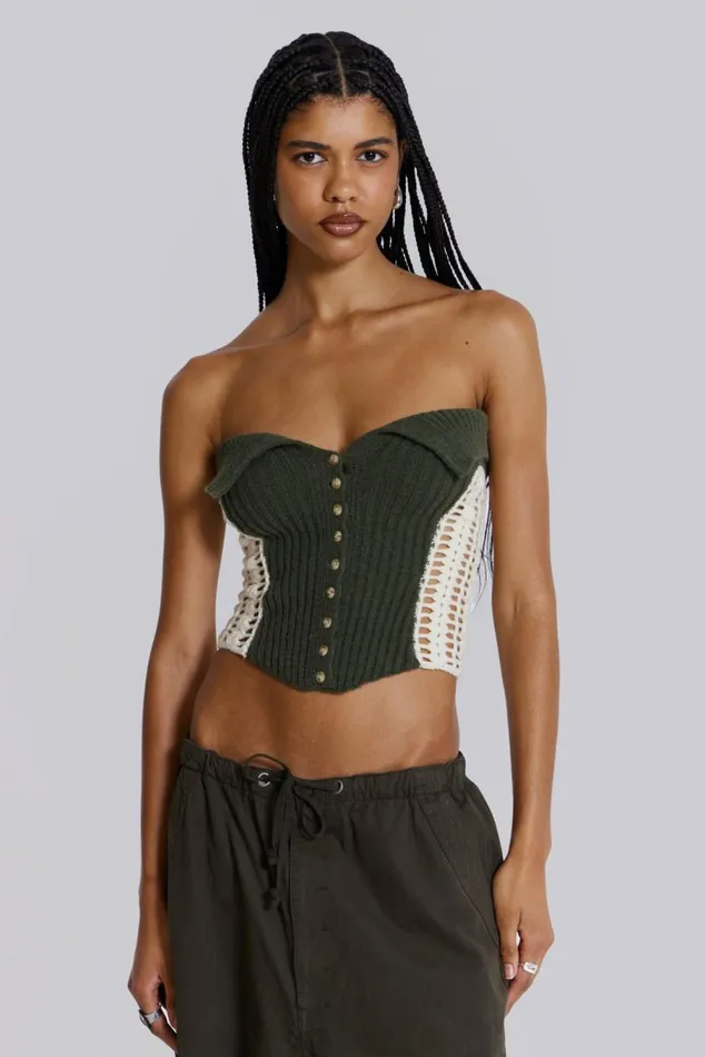 Akio Knitted Corset Top Khaki Women Jaded London Corsets