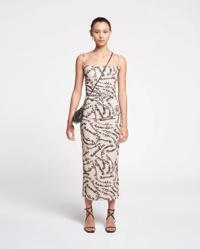 Alexa Mesh Jersey Midi Dress Scribble Logo Women Nanushka Dresses