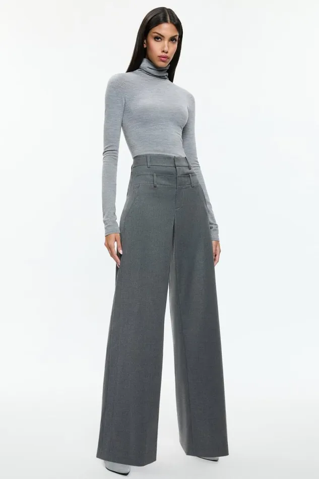 Alice Olivia Aspen Double Waist Pant Shadow Grey Melange Women Pants
