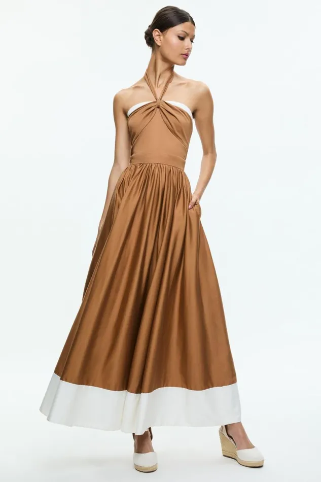 Alice Olivia Beatrix Sweetheart Tie Neck Dress Tanvanilla Women Dresses
