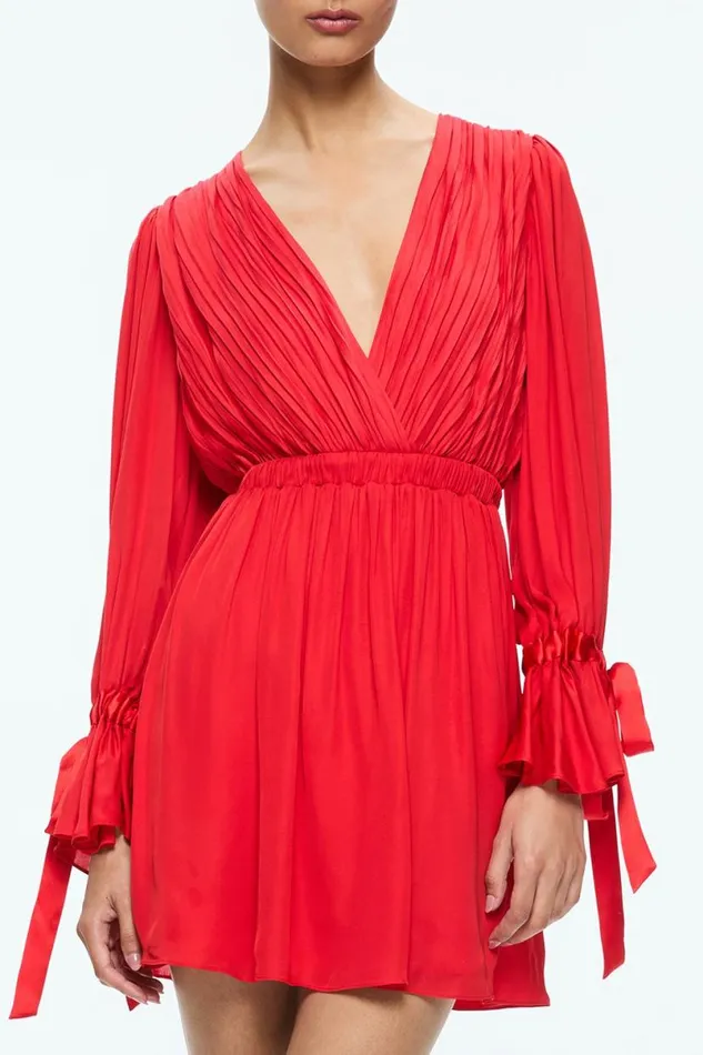 Alice Olivia Clarissa Mini Dress Bright Ruby Women Dresses