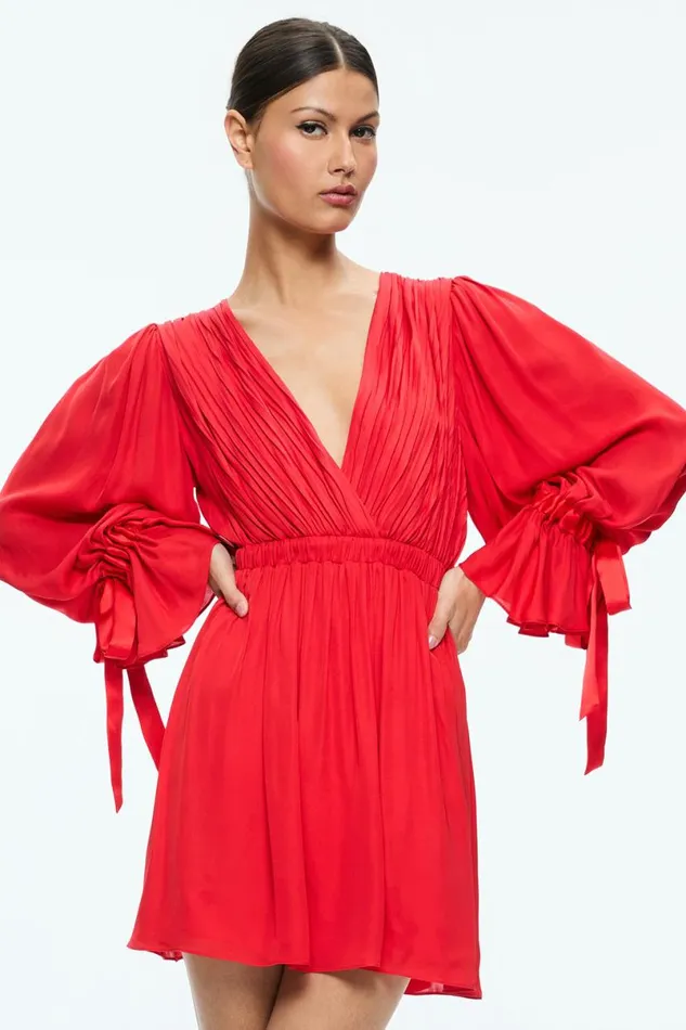 Alice Olivia Clarissa Mini Dress Bright Ruby Women Dresses
