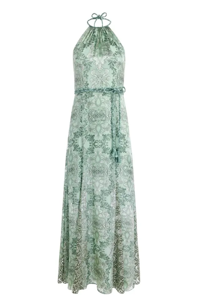 Alice Olivia Danika Halter Maxi Dress With Belt Vanity Pistachio Women Dresses