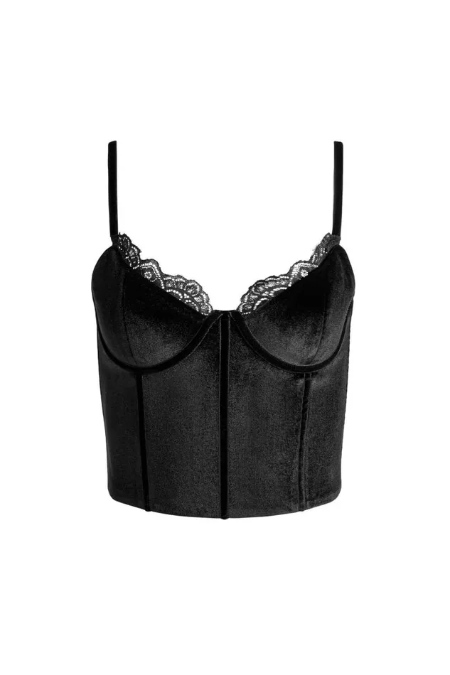 Alice Olivia Denna Velvet Corset Black Women Tops