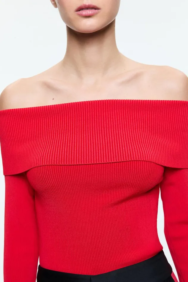 Alice Olivia Dolan Pullover Bright Ruby Women Tops