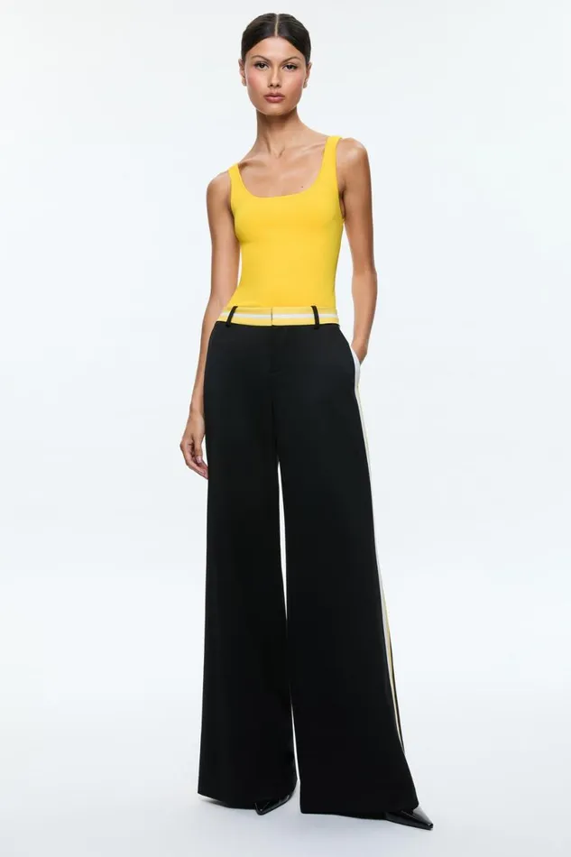 Alice Olivia Eric Pant With Side Stripe Blackmustard Seedwhite Women Pants