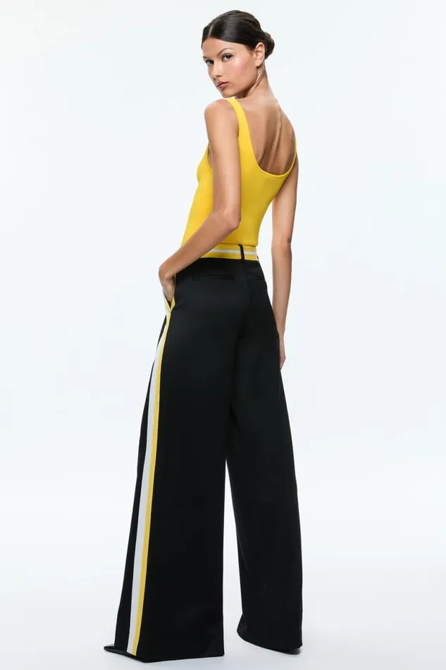 Alice Olivia Eric Pant With Side Stripe Blackmustard Seedwhite Women Pants