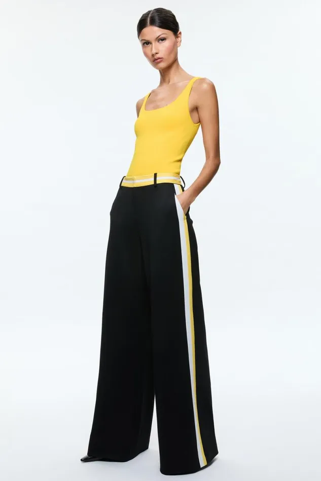 Alice Olivia Eric Pant With Side Stripe Blackmustard Seedwhite Women Pants