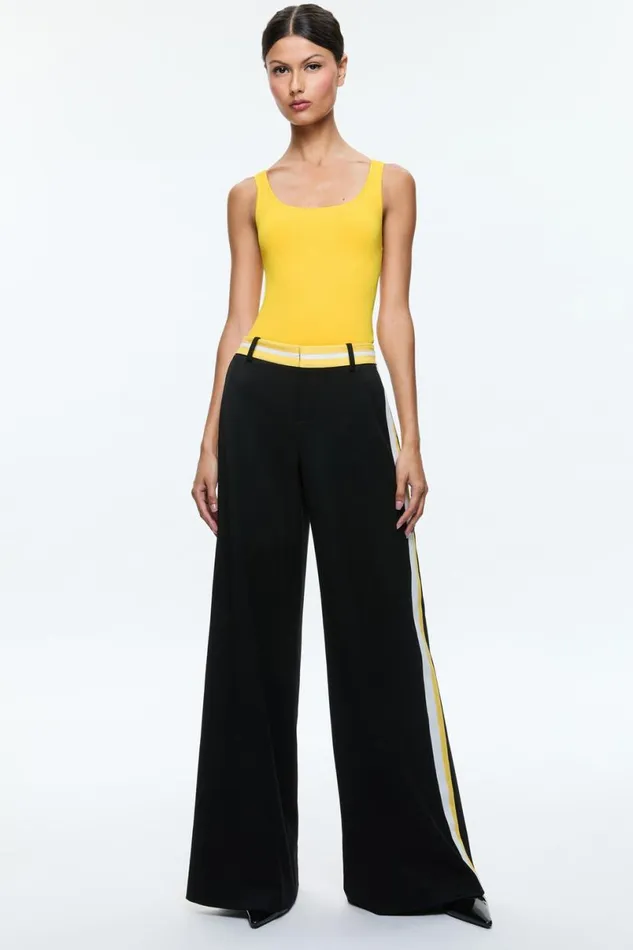 Alice Olivia Eric Pant With Side Stripe Blackmustard Seedwhite Women Pants