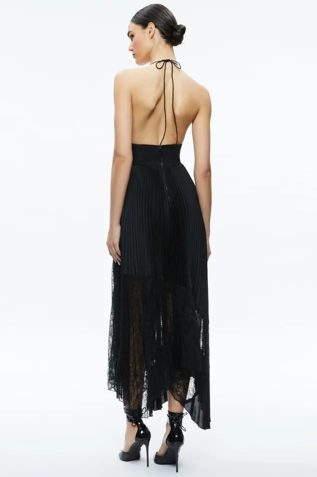 Alice Olivia Hannah Halter Maxi Dress Black Women Dresses