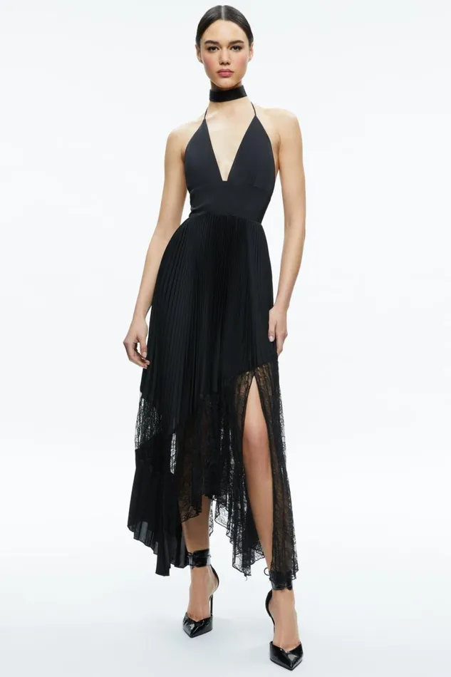 Alice Olivia Hannah Halter Maxi Dress Black Women Dresses