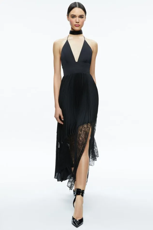 Alice Olivia Hannah Halter Maxi Dress Black Women Dresses