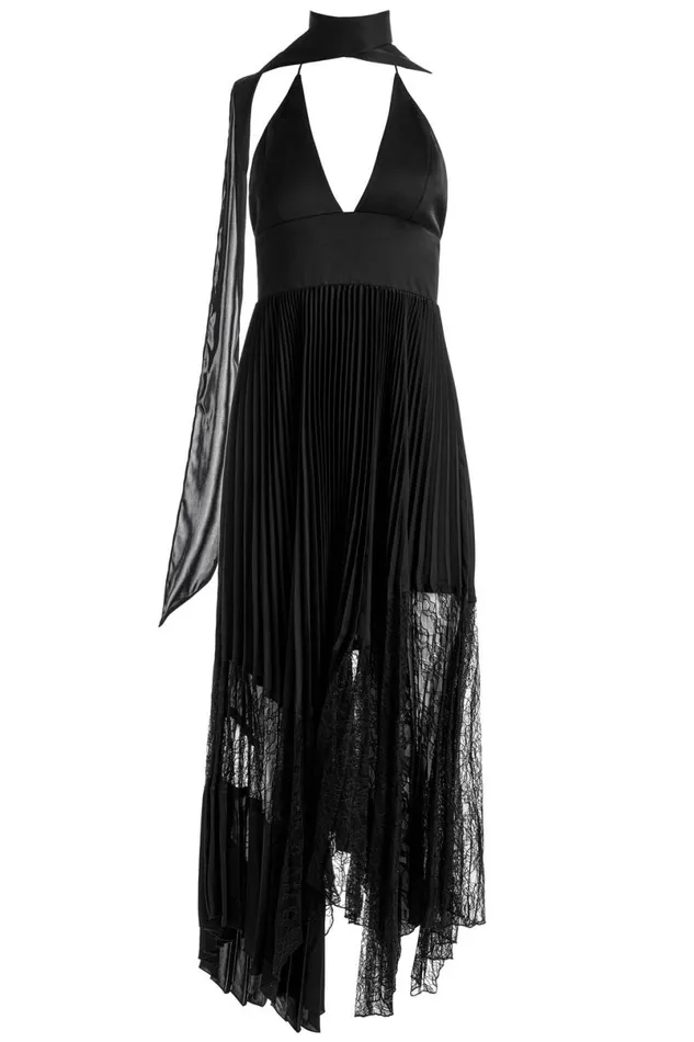 Alice Olivia Hannah Halter Maxi Dress Black Women Dresses