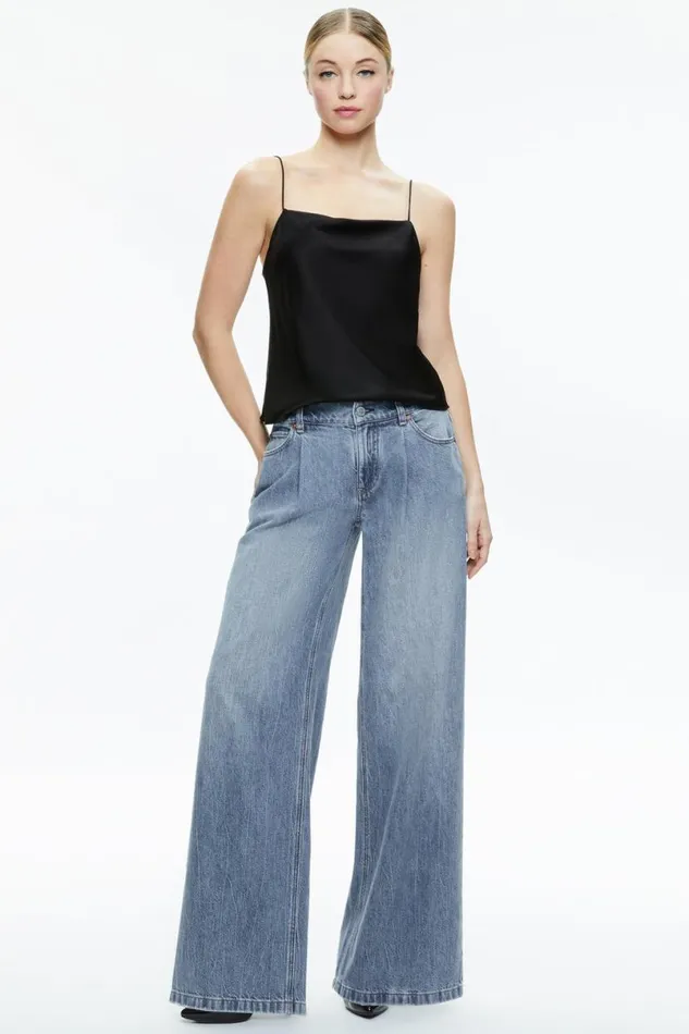 Alice Olivia Harmon Slip Tank Black Women Tops