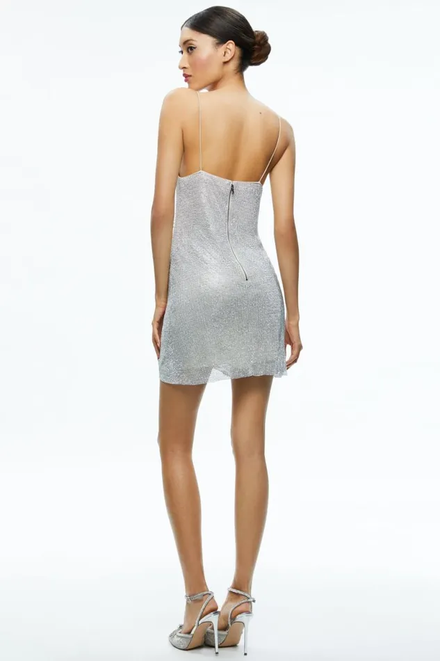 Alice Olivia Harmony Mini Slip Dress Silverchainmail Women Dresses