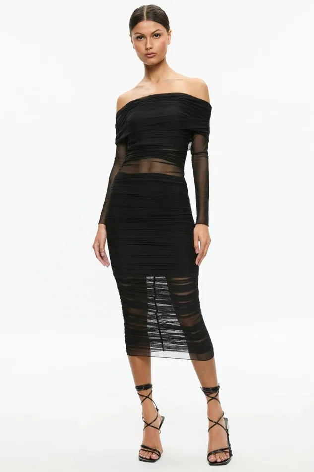 Alice Olivia Isadola Midi Dress Black Women Dresses
