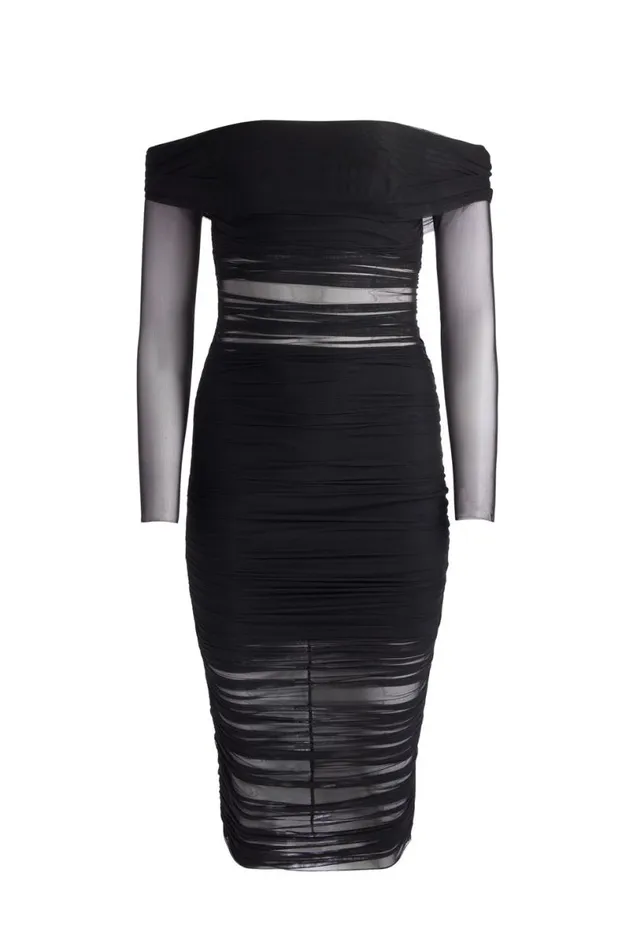 Alice Olivia Isadola Midi Dress Black Women Dresses