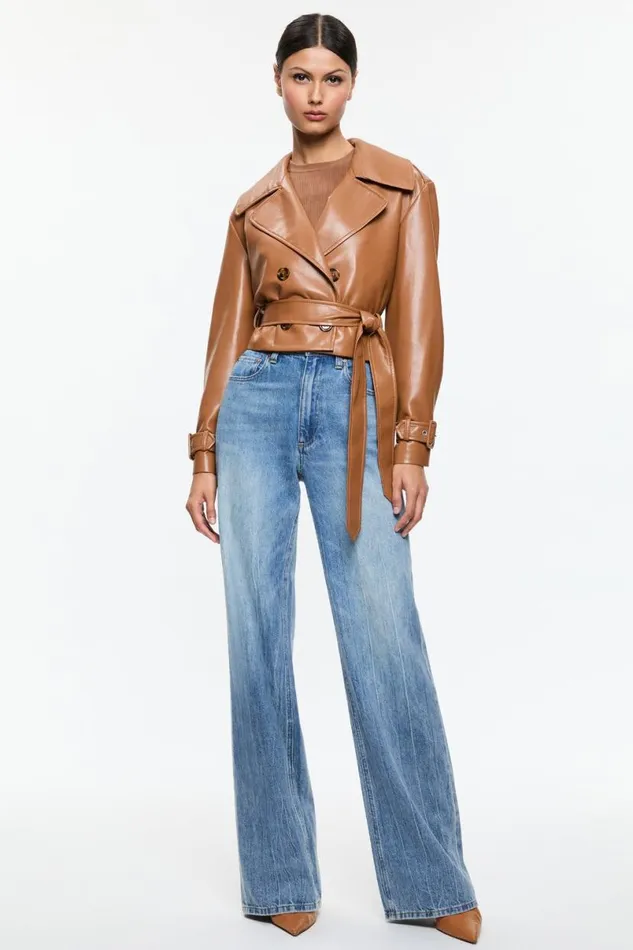 Alice Olivia Keith Vegan Trench Camel Women Outerwear