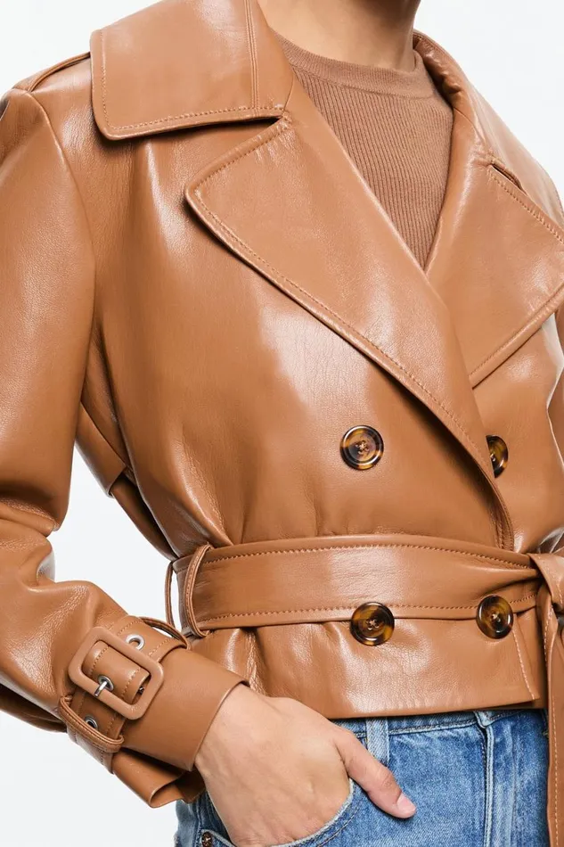 Alice Olivia Keith Vegan Trench Camel Women Outerwear