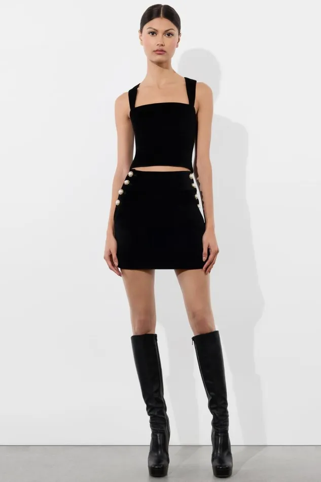 Alice Olivia Keria Velvet Tank Black Women Tops