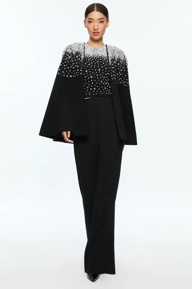 Alice Olivia Kiesha Embellished Cape Blacksilver Women Outerwear
