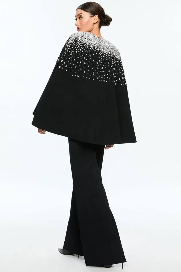 Alice Olivia Kiesha Embellished Cape Blacksilver Women Outerwear
