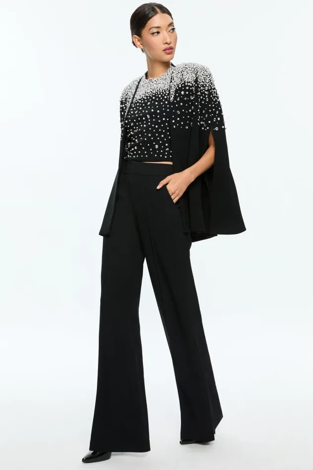 Alice Olivia Kiesha Embellished Cape Blacksilver Women Outerwear