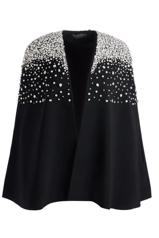 Alice Olivia Kiesha Embellished Cape Blacksilver Women Outerwear