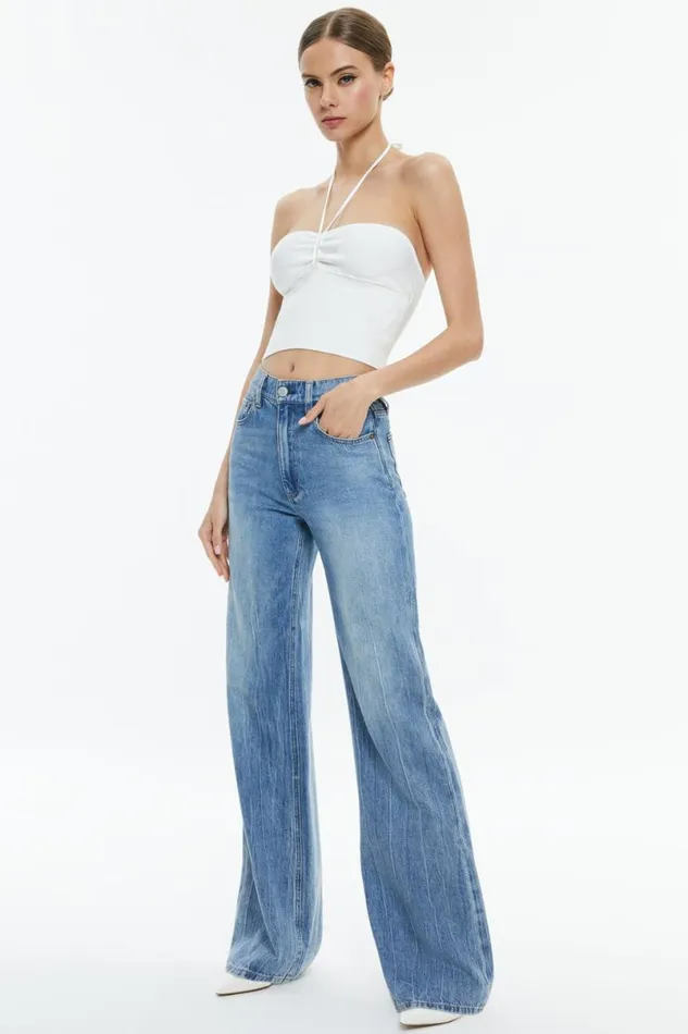 Alice Olivia Linnie Ruched Halter Soft White Women Tops