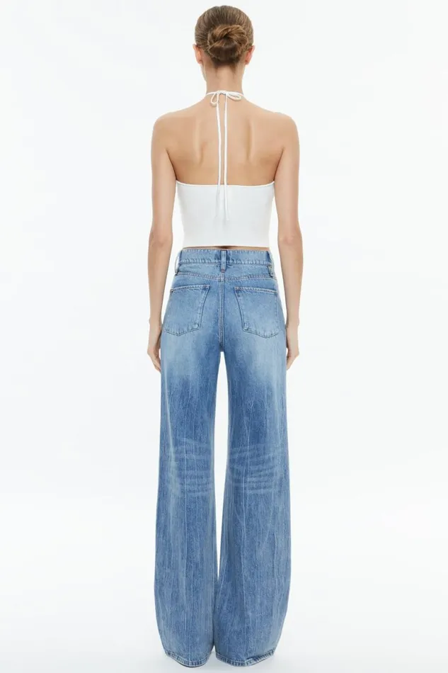 Alice Olivia Linnie Ruched Halter Soft White Women Tops