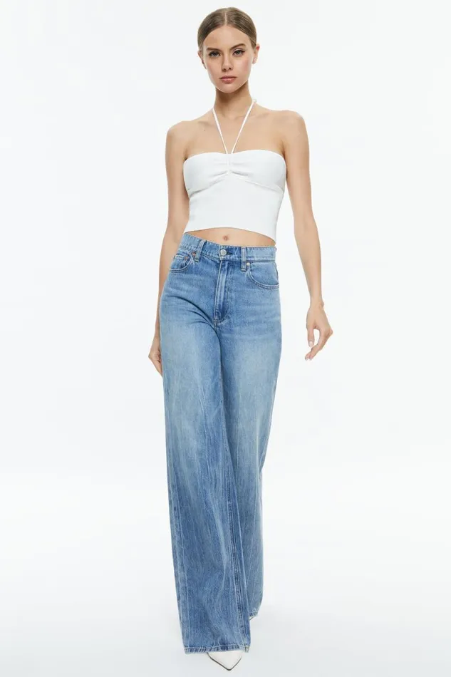 Alice Olivia Linnie Ruched Halter Soft White Women Tops