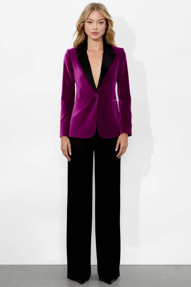 Alice Olivia Macey Velvet Blazer Bright Boysenberryblack Women Suits