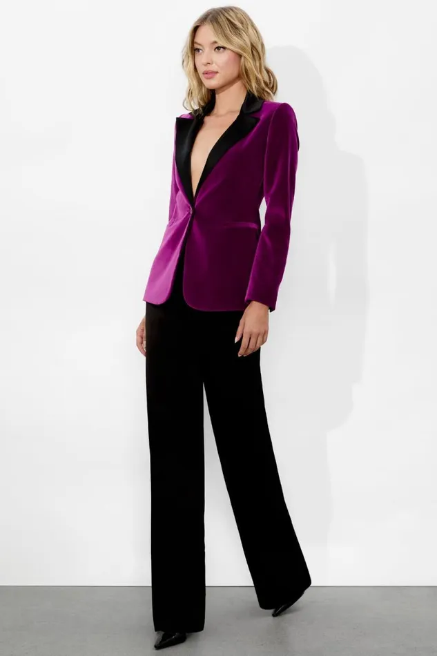 Alice Olivia Macey Velvet Blazer Bright Boysenberryblack Women Suits