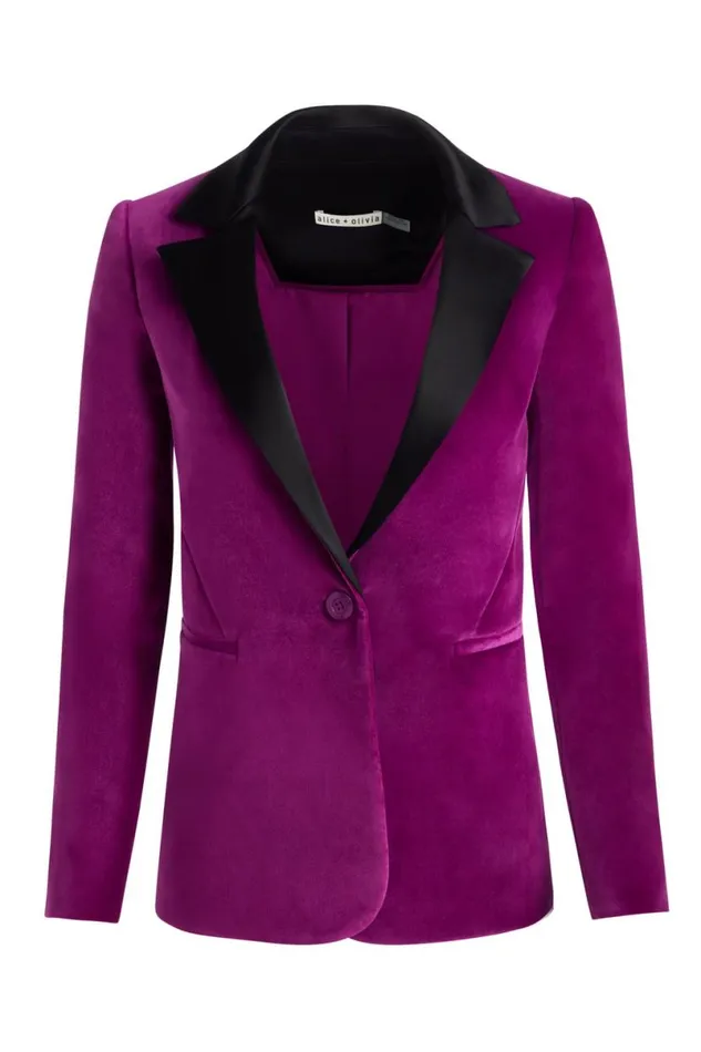 Alice Olivia Macey Velvet Blazer Bright Boysenberryblack Women Suits