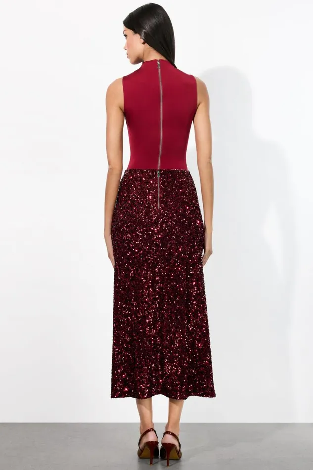 Alice Olivia Maeve Sequin Slip Skirt Garnet Women Skirts