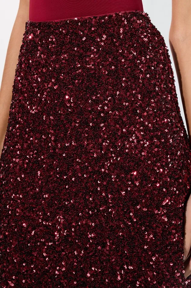 Alice Olivia Maeve Sequin Slip Skirt Garnet Women Skirts