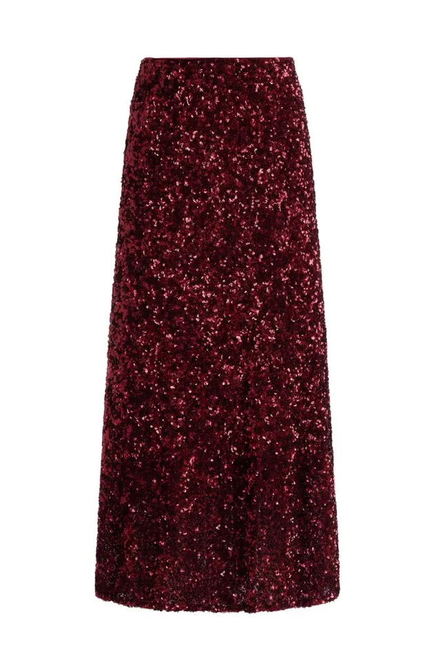Alice Olivia Maeve Sequin Slip Skirt Garnet Women Skirts