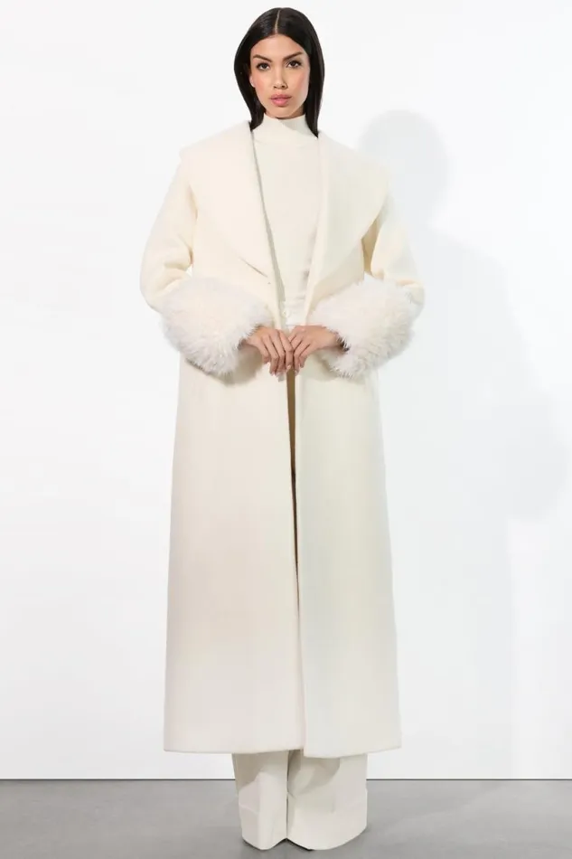 Alice Olivia Marcelene Maxi Coat Off White Women Outerwear