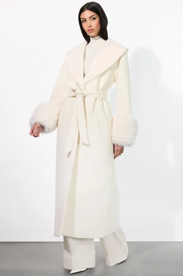 Alice Olivia Marcelene Maxi Coat Off White Women Outerwear