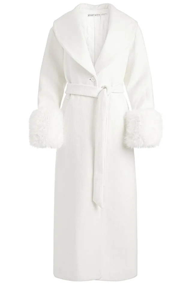 Alice Olivia Marcelene Maxi Coat Off White Women Outerwear
