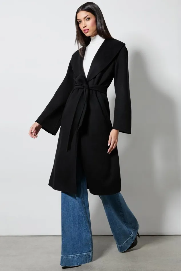Alice Olivia Marcelene Midi Coat Black Women Outerwear