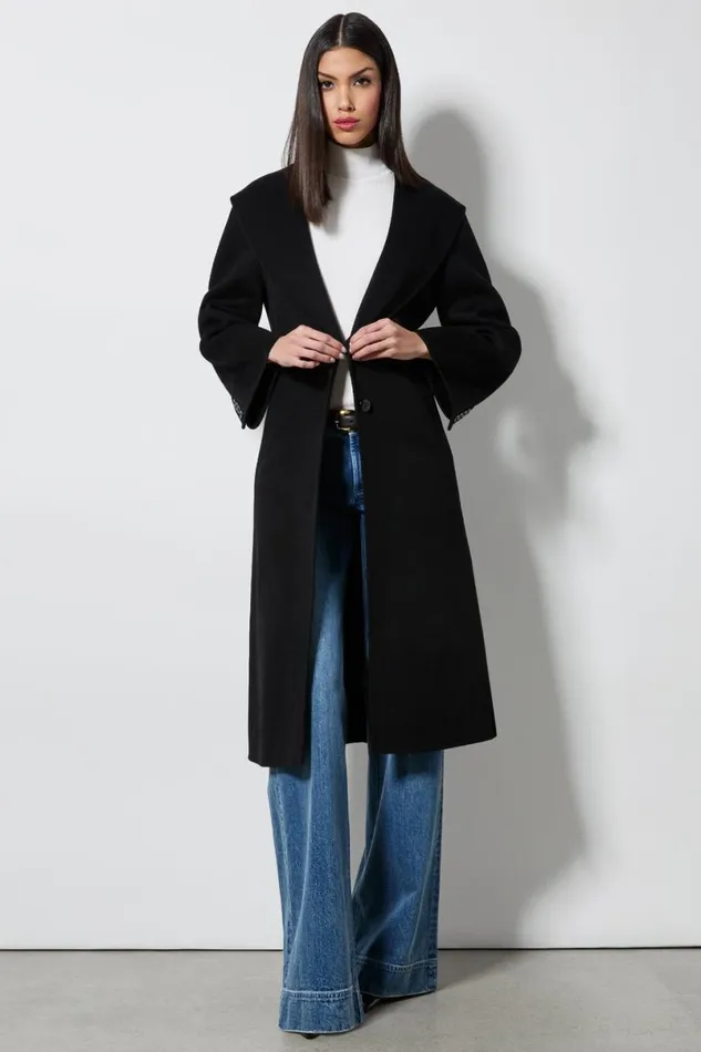 Alice Olivia Marcelene Midi Coat Black Women Outerwear