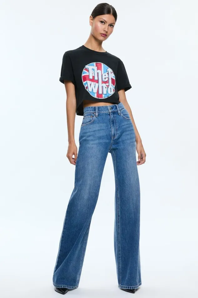 Alice Olivia Maxie Cropped Tee Blackmulti Women Tops